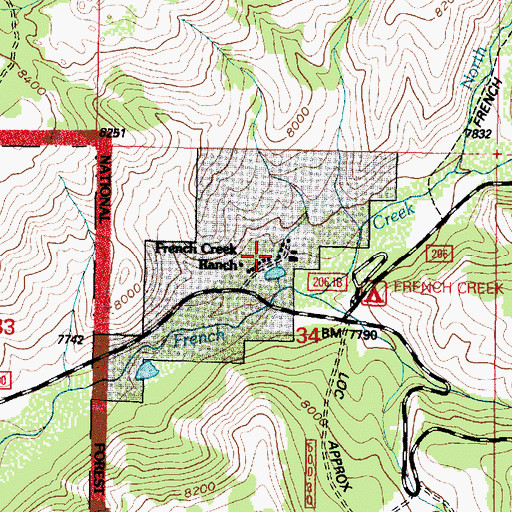 Topographic Map of French Creek Ranch, WY