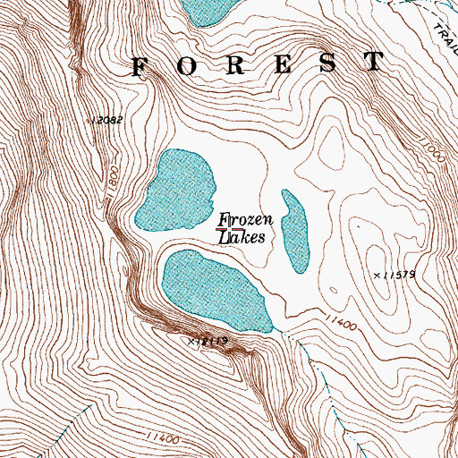 Topographic Map of Frozen Lakes, WY