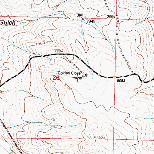 Topographic Map of Golden Clover Mine, WY