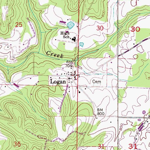 Topographic Map of Logan, AL