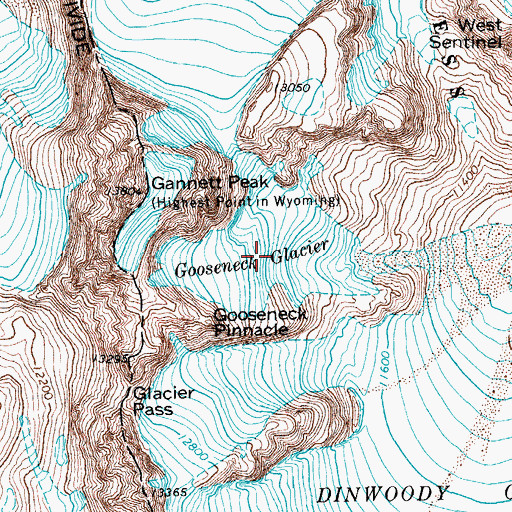 Topographic Map of Gooseneck Glacier, WY