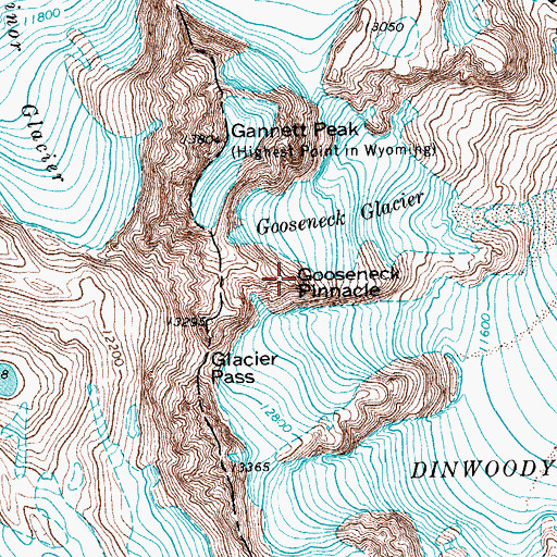 Topographic Map of Gooseneck Pinnacle, WY