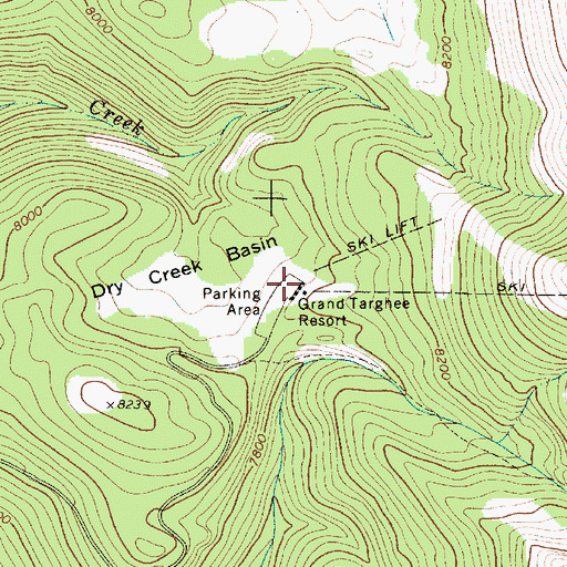 Topographic Map of Grand Targhee Resort, WY