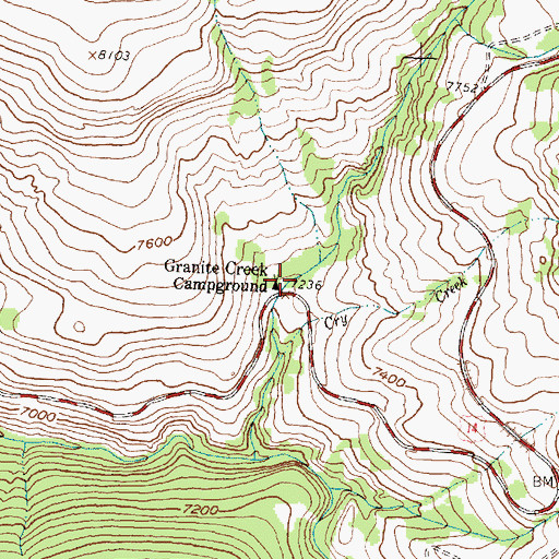 Topographic Map of Granite Creek Campground, WY