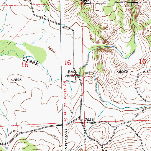 Topographic Map of Grass Creek, WY