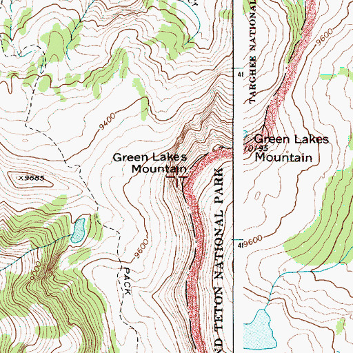 Topographic Map of Green Lakes Mountain, WY