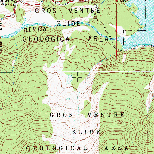 Topographic Map of Gros Ventre Slide Geological Area, WY