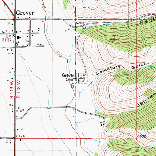 Topographic Map of Grover Cemetery, WY