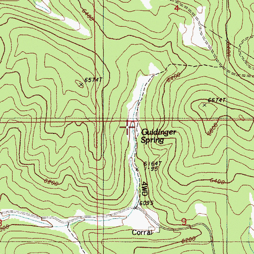 Topographic Map of Guidinger Spring, WY