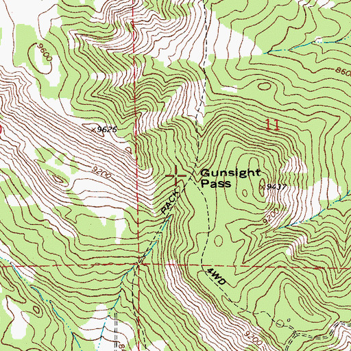 Topographic Map of Gunsight Pass, WY