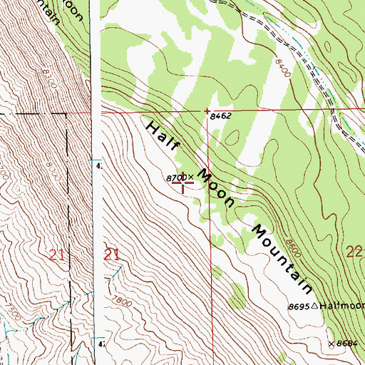 Topographic Map of Half Moon Mountain, WY