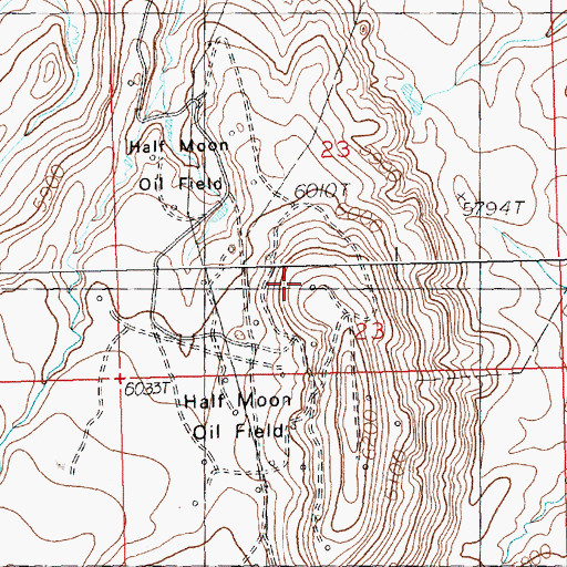 Topographic Map of Half Moon Oil Field, WY