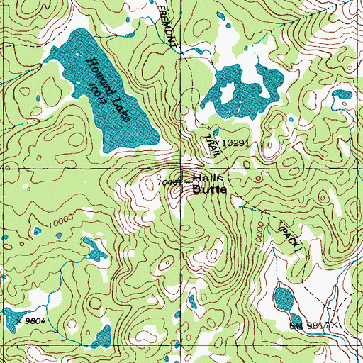 Topographic Map of Halls Butte, WY