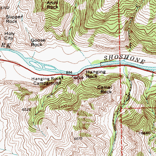 Topographic Map of Hanging Rock, WY