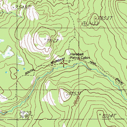 Topographic Map of Harebell Creek Patrol Cabin, WY