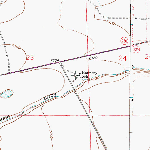 Topographic Map of Harmony School, WY