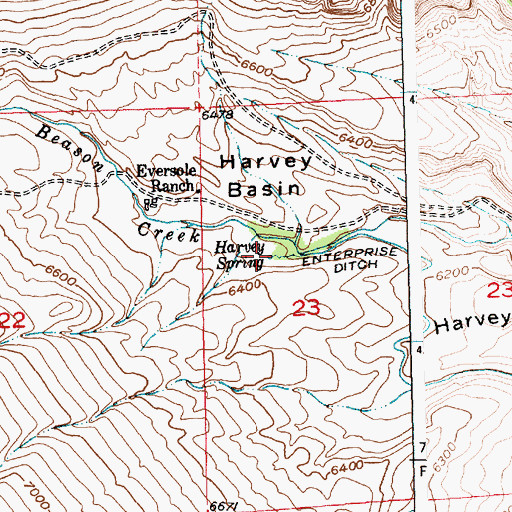 Topographic Map of Harvey Spring, WY