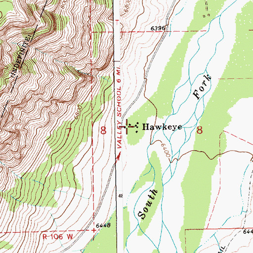 Topographic Map of Hawkeye, WY