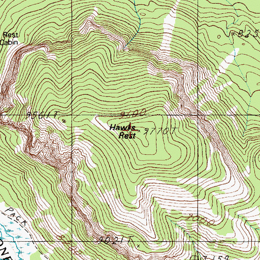 Topographic Map of Hawks Rest, WY