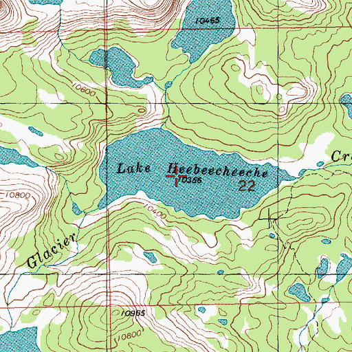 Topographic Map of Lake Heebeecheeche, WY