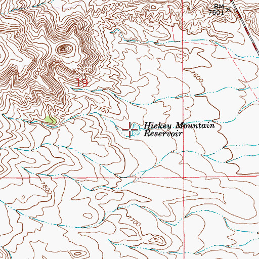 Topographic Map of Hickey Mountain Reservoir, WY
