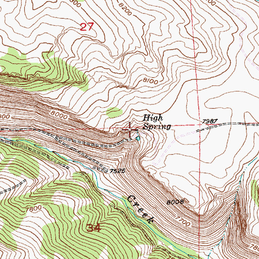Topographic Map of High Spring, WY