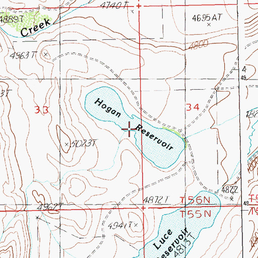 Topographic Map of Hogan Reservoir, WY