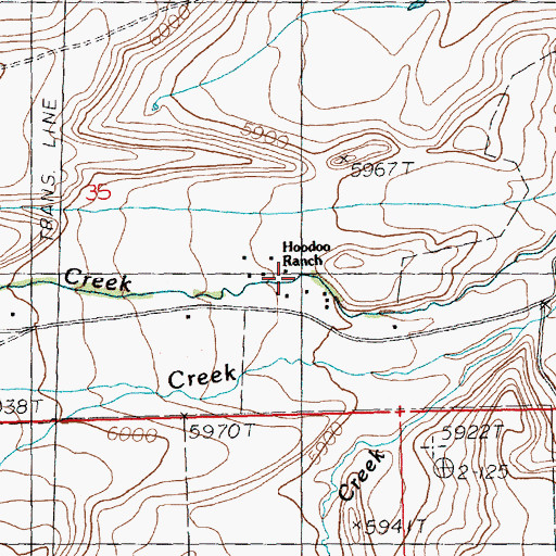 Topographic Map of Hoodoo Ranch, WY