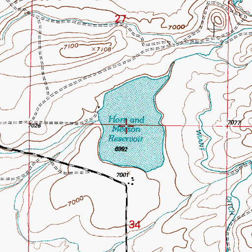Topographic Map of Horn and Meason Reservoir, WY