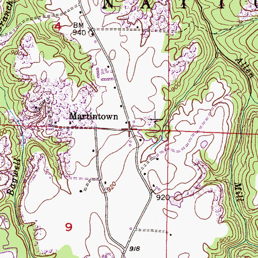 Topographic Map of Martintown, AL