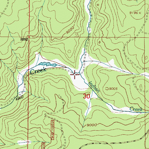 Topographic Map of Indian Creek, WY