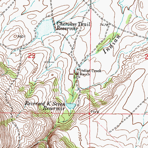 Topographic Map of Indian Creek Ranch, WY