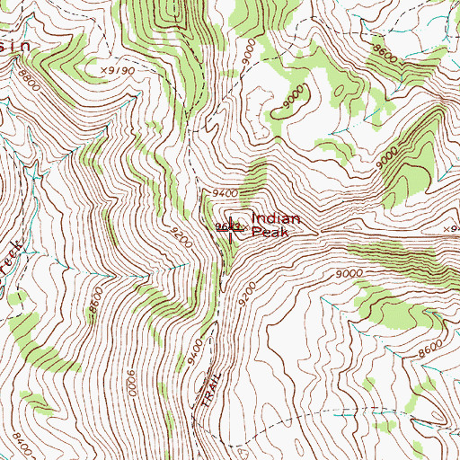 Topographic Map of Indian Peak, WY