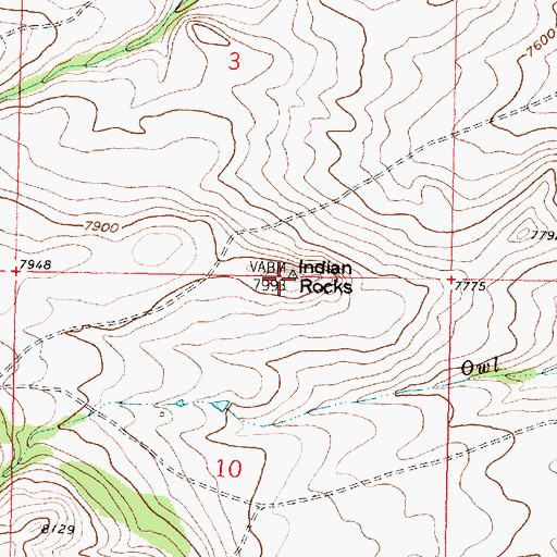 Topographic Map of Indian Rocks, WY