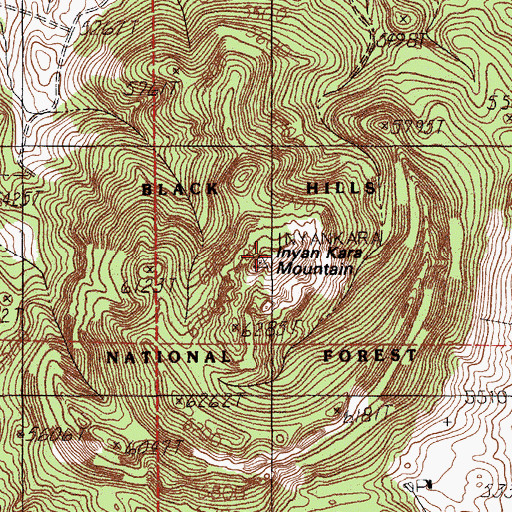 Topographic Map of Inyan Kara Mountain, WY