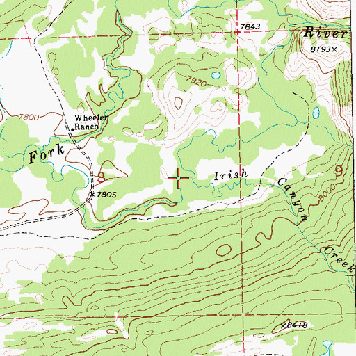 Topographic Map of Irish Canyon Creek, WY