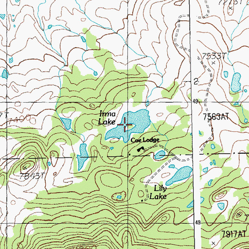 Topographic Map of Irma Lake, WY