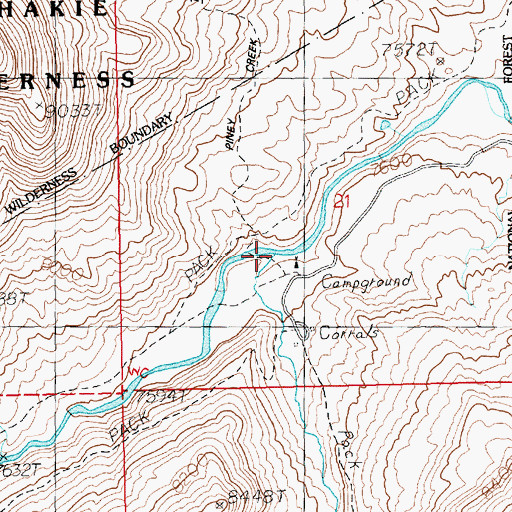 Topographic Map of Jack Creek, WY