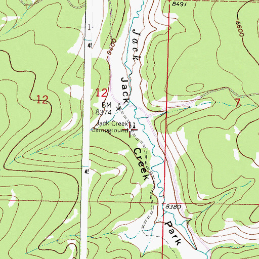 Topographic Map of Jack Creek Campground, WY
