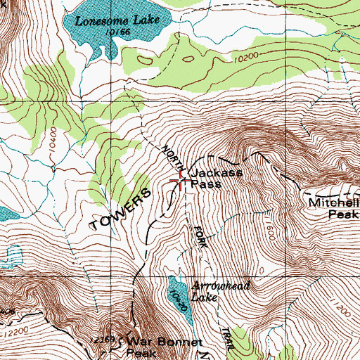 Topographic Map of Jackass Pass, WY