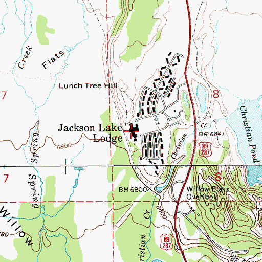 Topographic Map of Jackson Lake Lodge, WY