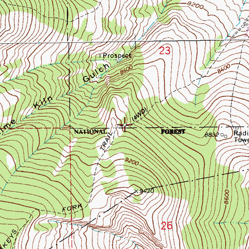 Topographic Map of Jakeys Fork Trail, WY