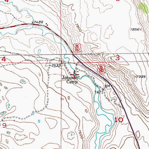 Topographic Map of Johnson Camp, WY