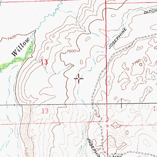 Topographic Map of Josephine Ditch, WY