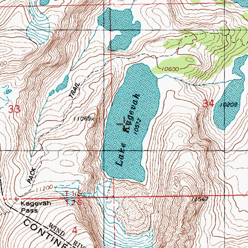 Topographic Map of Lake Kagevah, WY