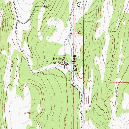 Topographic Map of Kelley Guard Station, WY