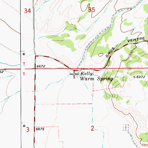 Topographic Map of Kelly Warm Spring, WY