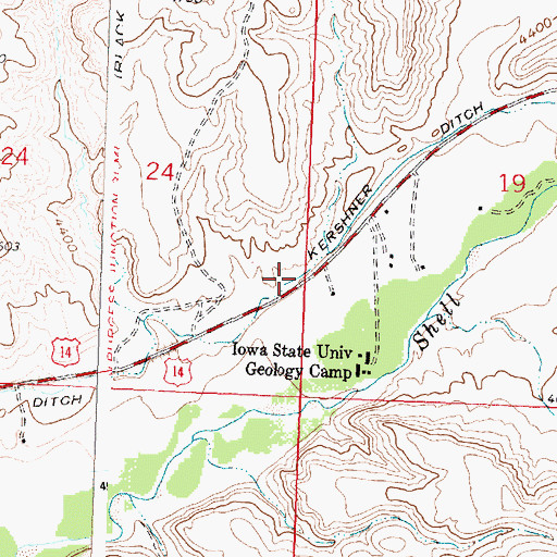 Topographic Map of Kershner Ditch, WY