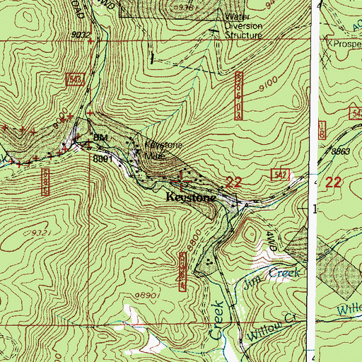 Topographic Map of Keystone, WY