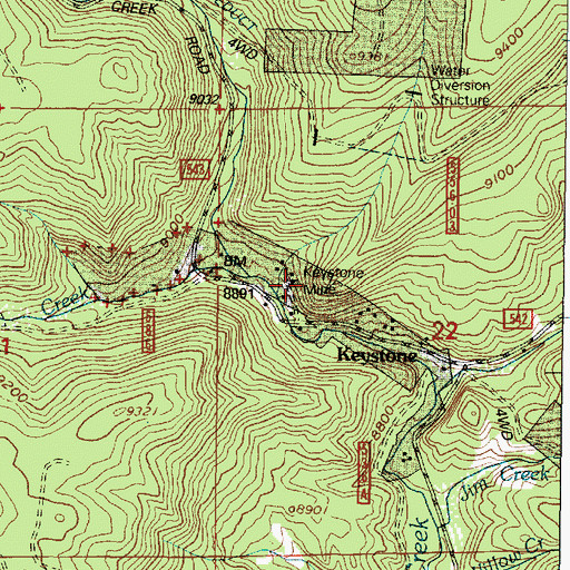 Topographic Map of Keystone Mine, WY